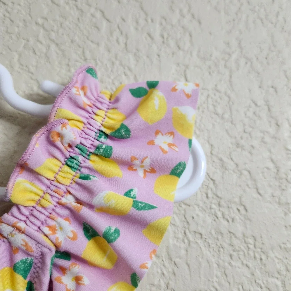Crewcuts Girls Pink Lemon‎ Print Ruffle 2-Piece Bikini Swimsuit BX178 Size 2